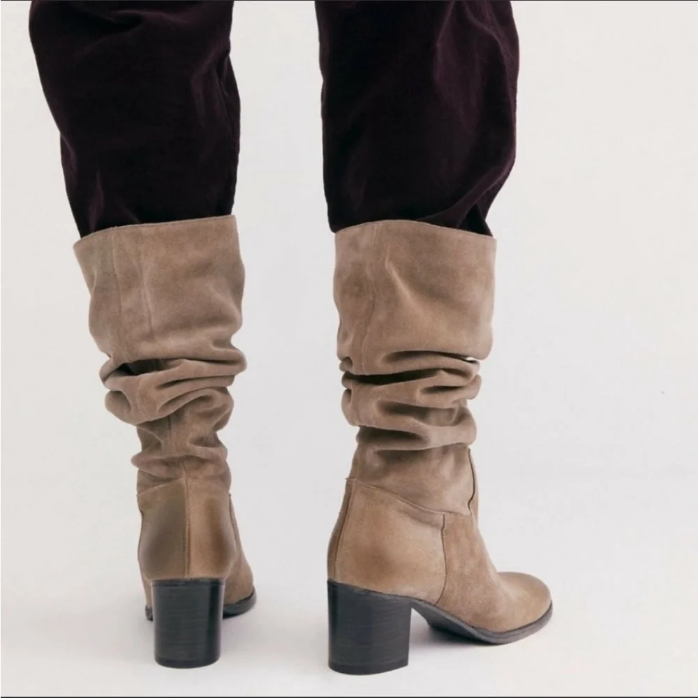 Free People Boots Cleo Slouch Suede Knee High Heeled Leather Grey NIB US 8 EU 38 - Picture 5 of 15